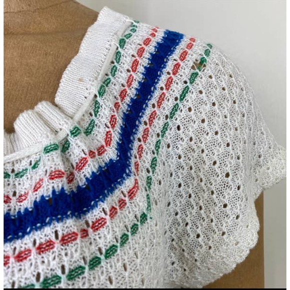 Vintage Crocheted Peasant Blouse Short Sleeve Knit Top - Picture 10 of 11